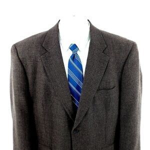 Pronto Uomo Tweed Wool 2 Button Sport Coat 44R Brown‎ Blue Tan Check Tag 46R Can